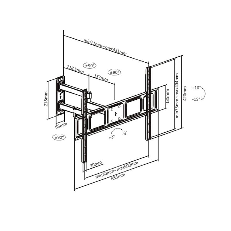 ProperAV TV Wall Bracket (37" - 70" / 35kg Capacity / VESA Max. 600x400) - Black