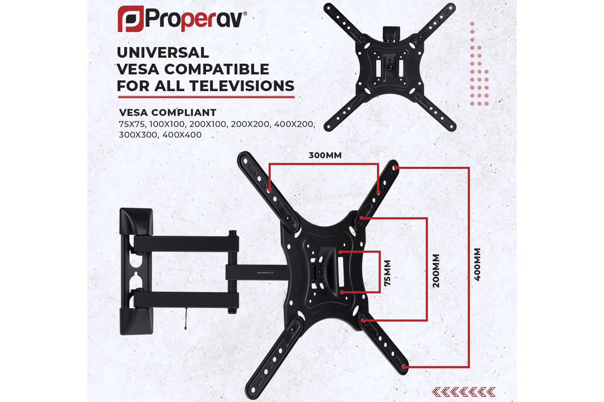 ProperAV TV Wall Bracket (23" - 65" / 30kg Capacity / VESA Max. 400x400)