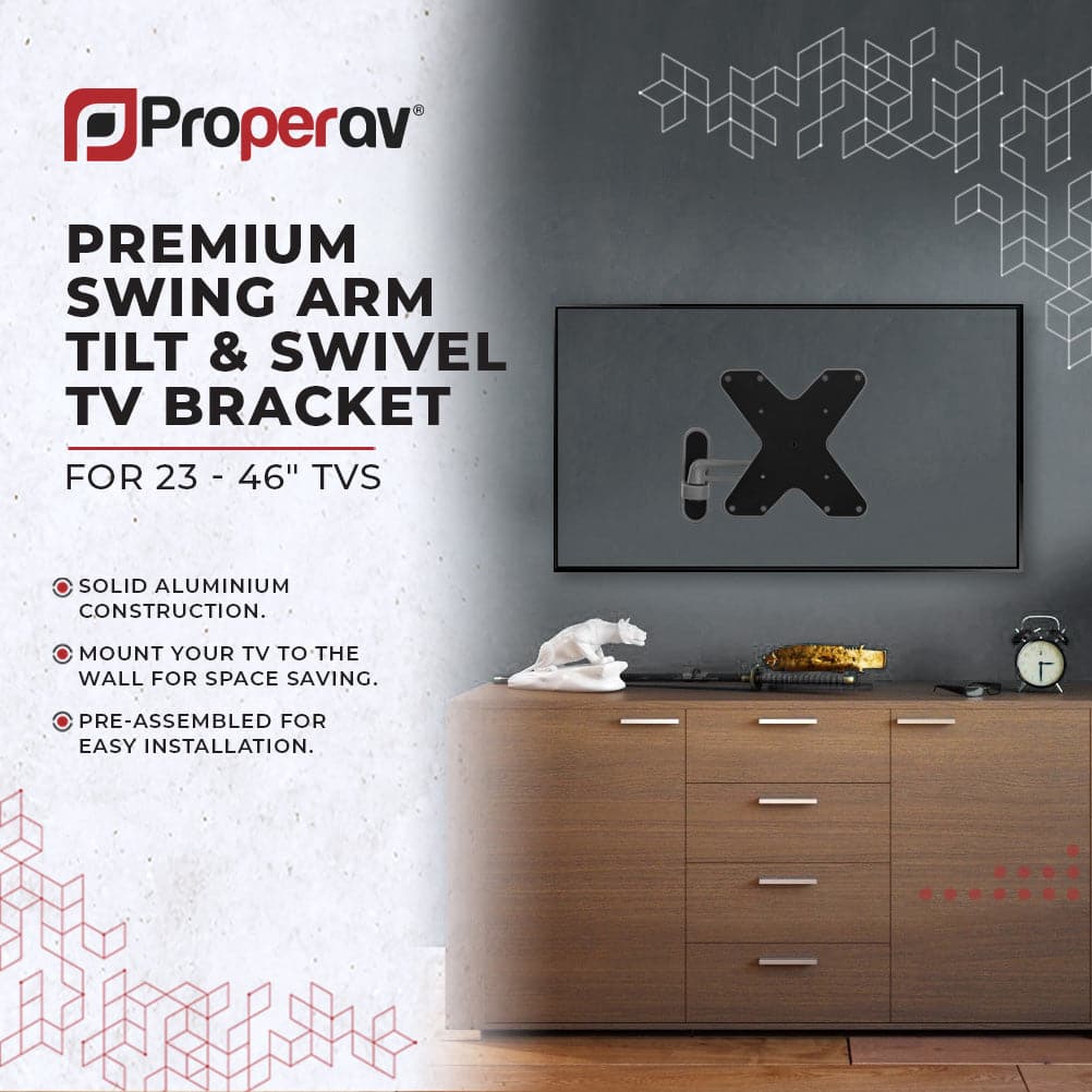 ProperAV TV Wall Bracket (23" - 43" / 15kg Capacity / VESA Max. 200x200) - Grey