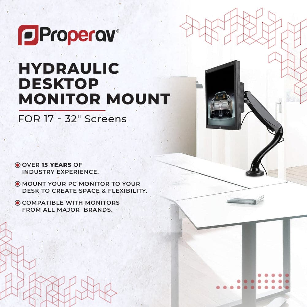 ProperAV Desk Monitor Mount 17" - 32" Articulated Swing Arm VESA 100x100
