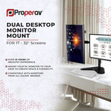 ProperAV Desk Monitor Stand 17" - 32" Dual Swing Arm Freestanding Base VESA Max 100x100