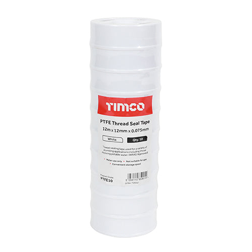 PTFE Thread Seal Tape - 12m x 12mm - 10 Rolls