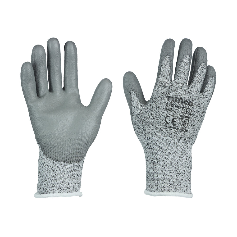 PU-Coated Cut Level 3 Gloves - HPPE and Glass Fibre Liner - Double PU Palm