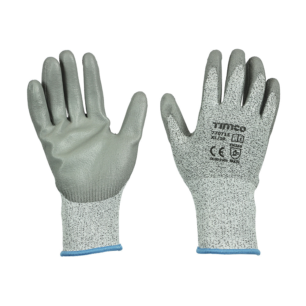 PU-Coated Cut Level 3 Gloves - HPPE and Glass Fibre Liner - Double PU Palm