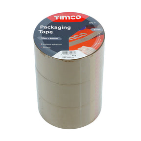TIMCO Packaging Tape, Triple Pack (3 Rolls), Brown, three rolls stacked