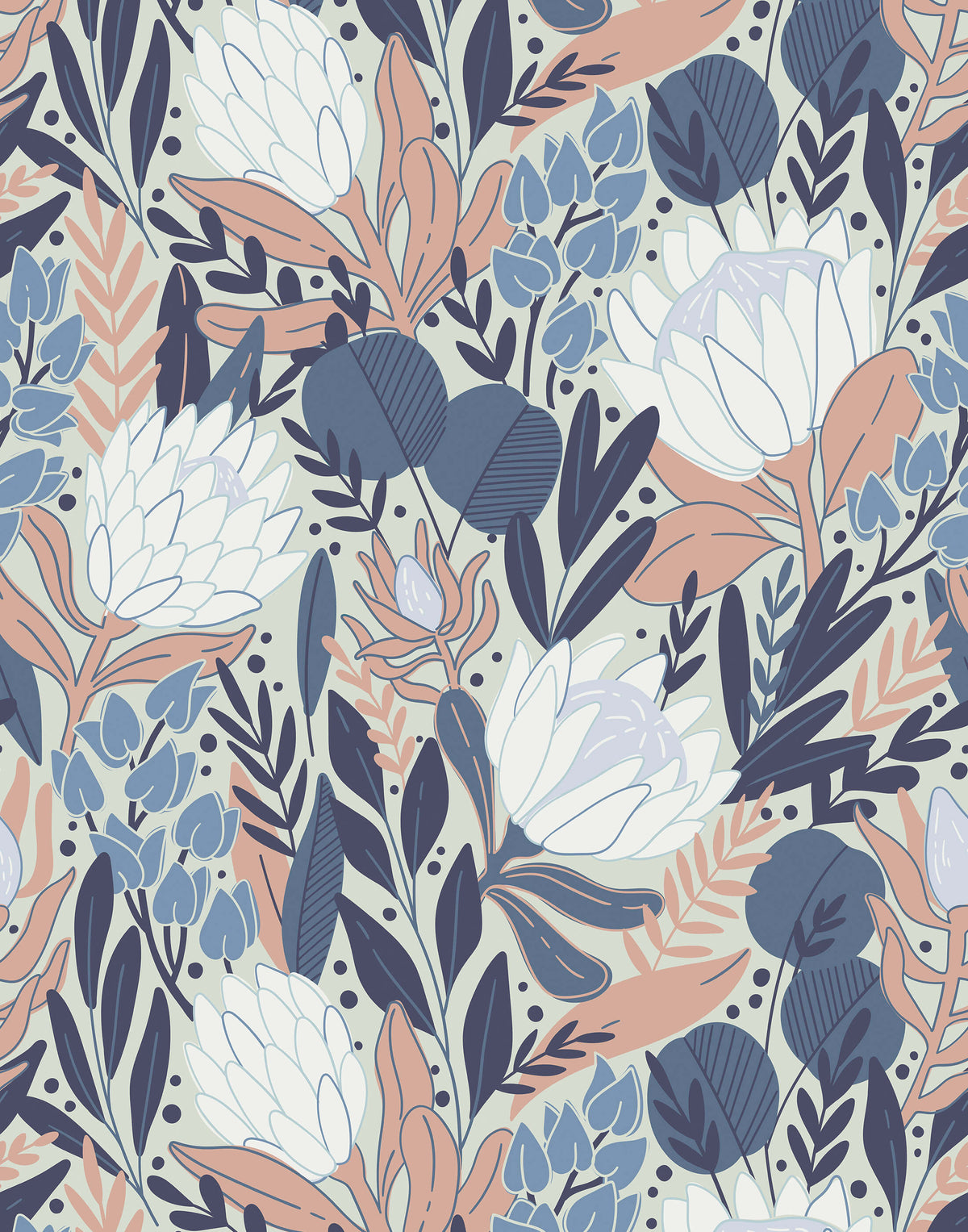 Protea Feature Heavily Illustrated Wildflower Wallpaper