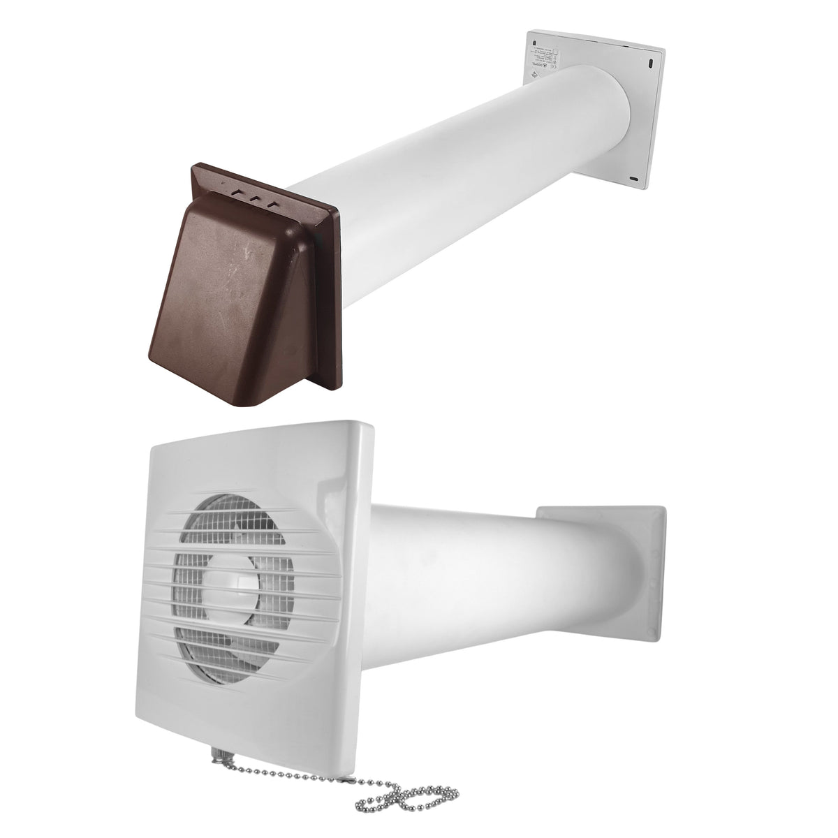Through Wall Ventilation Kit RICO Pull-Cord Switch Fan with Brown Exte ...