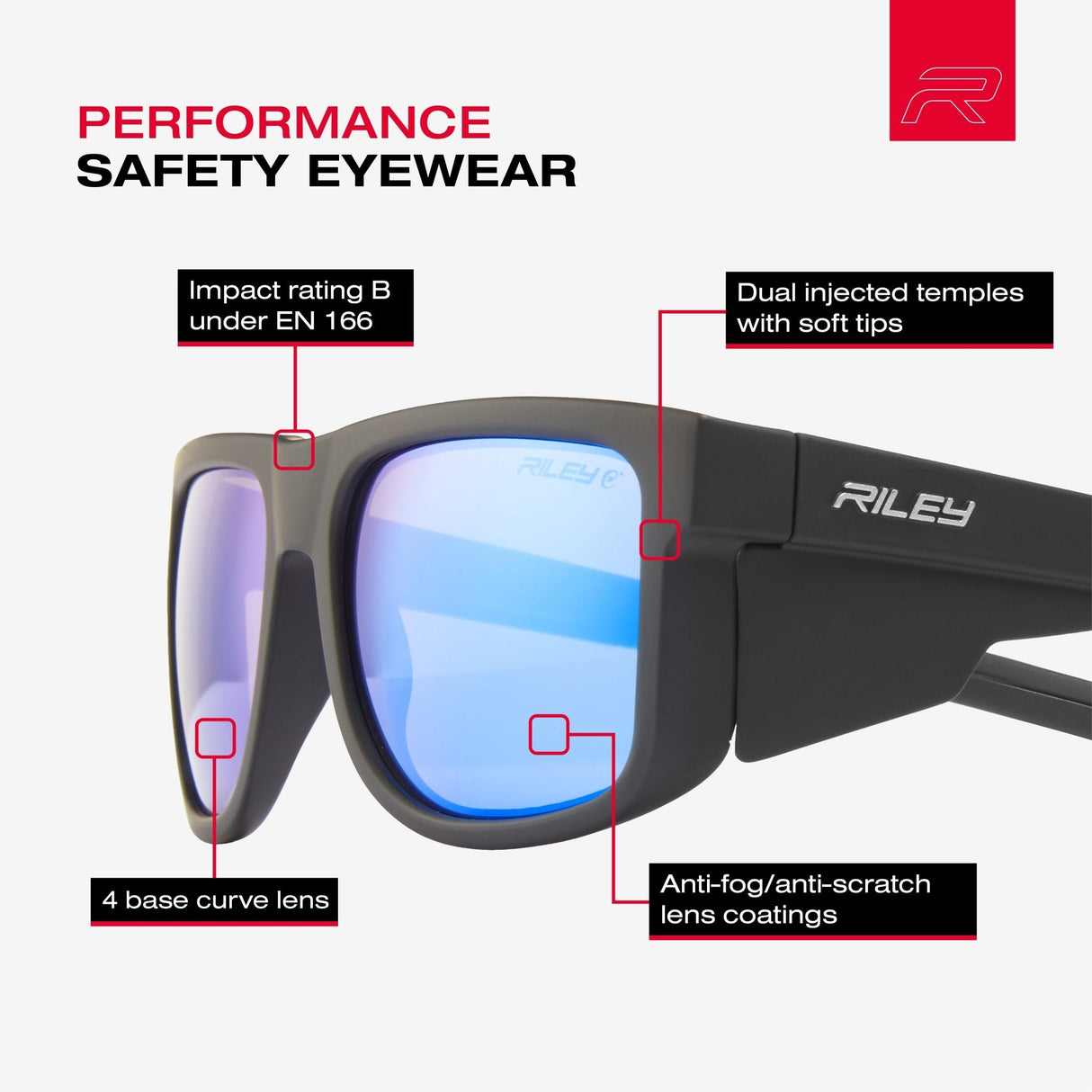 RILEY Navigator Anti-Scratch Safety Sunglasses with Blue Mirror Revo Lens