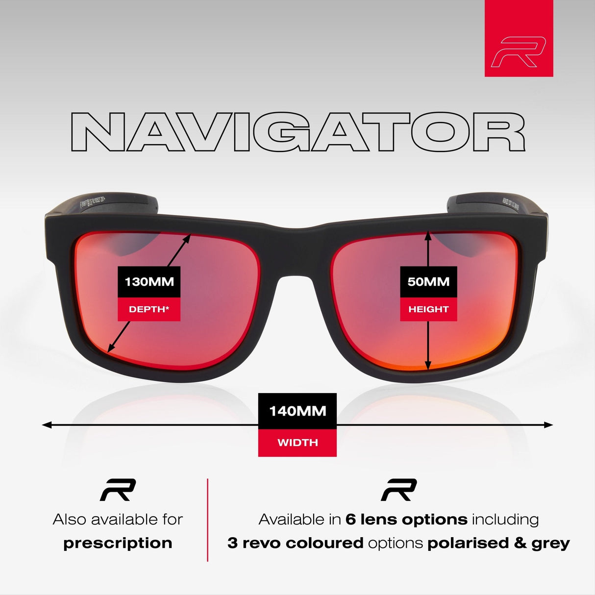 Riley Navigator – Red Mirror Revo Safety Sunglasses, Anti-Scratch/Anti-Fog