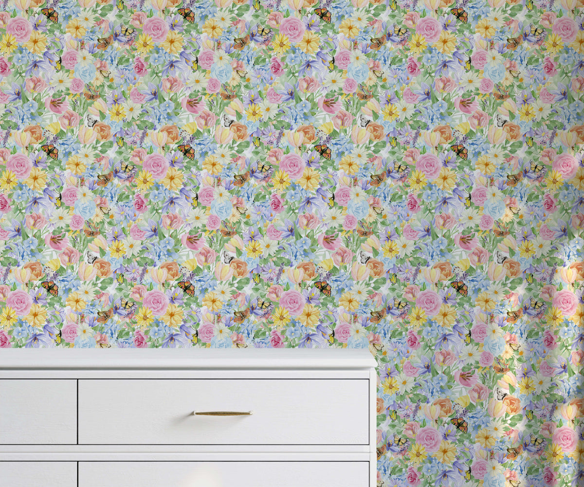 Rosaline Embracing Maximalist Butterfly Flower Wallpaper