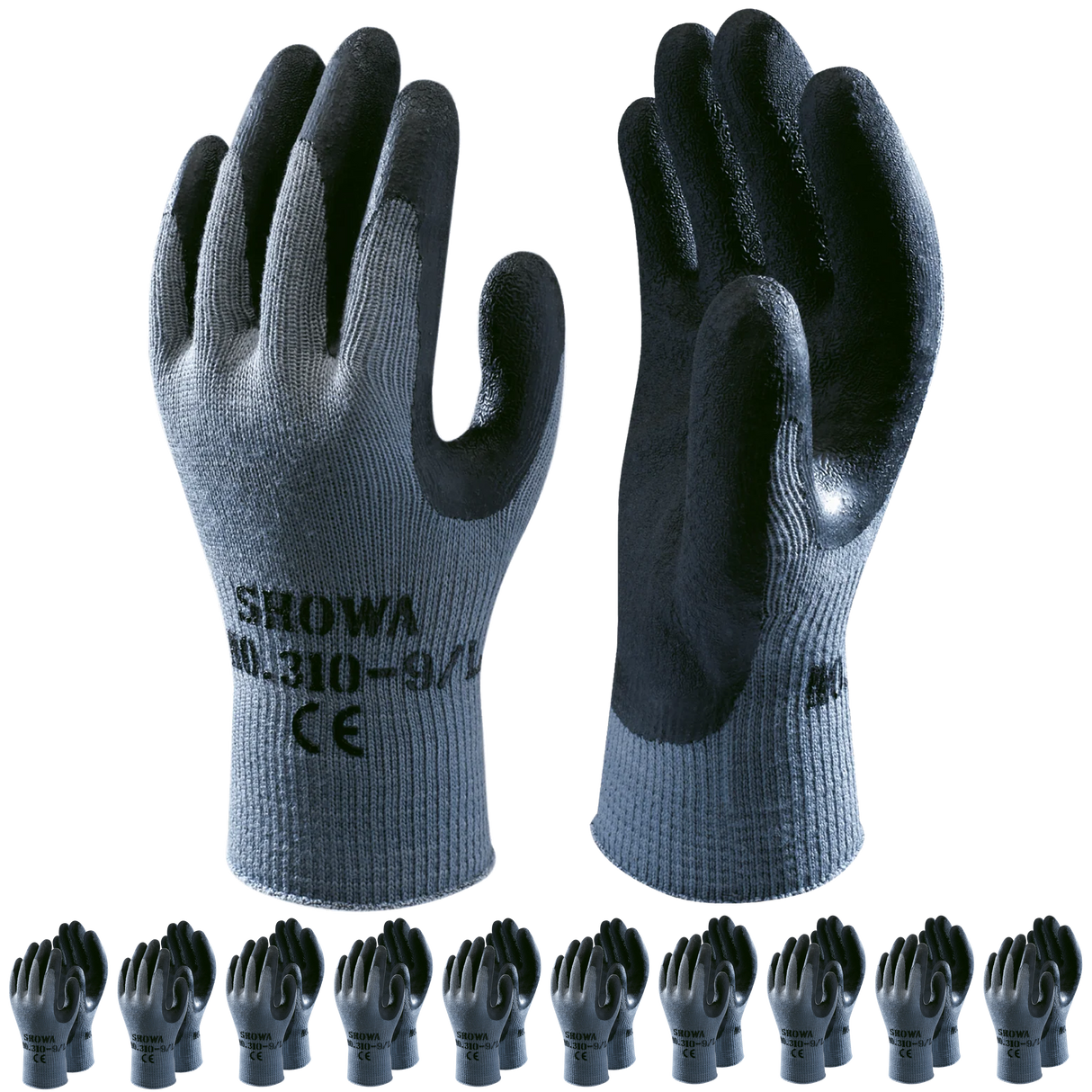 SHOWA 310 Builders Safety Work Gloves with Textured Grip in Black (PACK of 10 PAIRS)