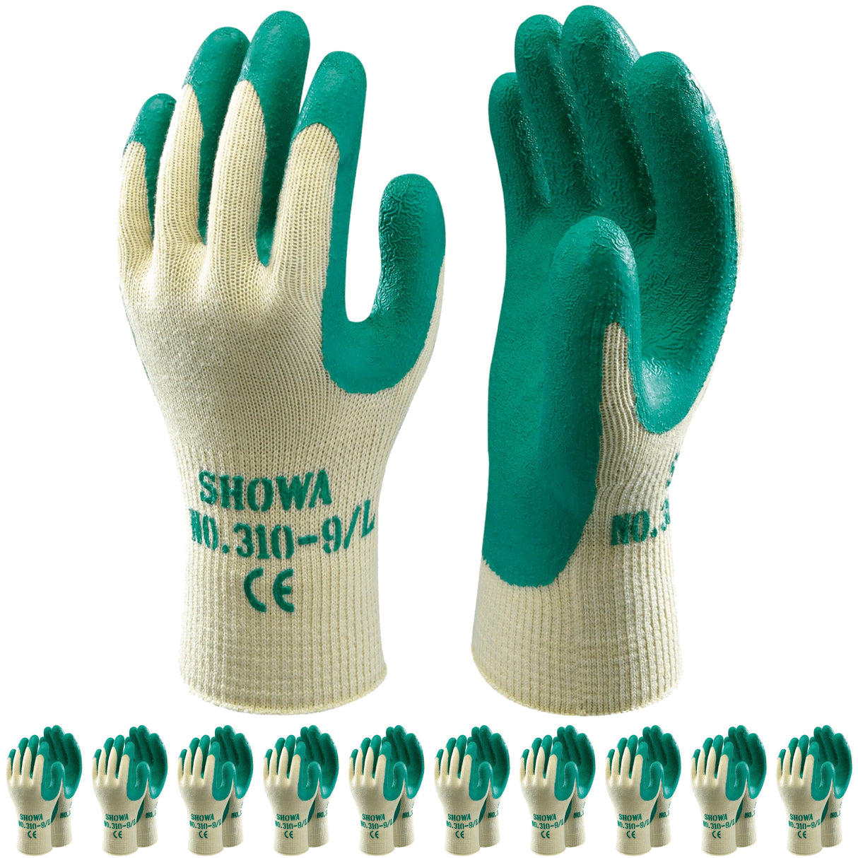 SHOWA 310 Builders Safety Work Gloves with Textured Grip in Green (PACK of 10 PAIRS)
