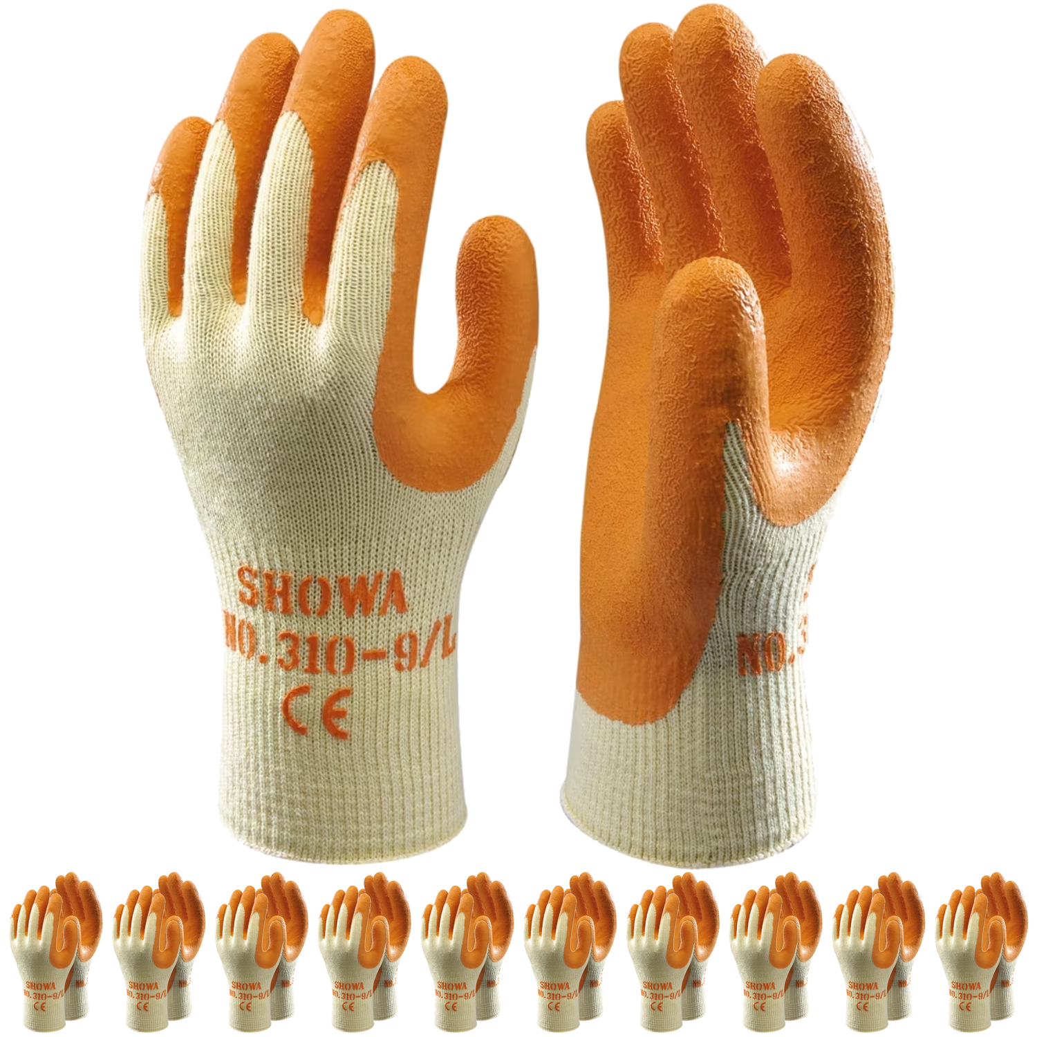 SHOWA 310 Orange Durable Heavy Duty Textured Grip Safety Work Gloves (PACK of 10 PAIRS)