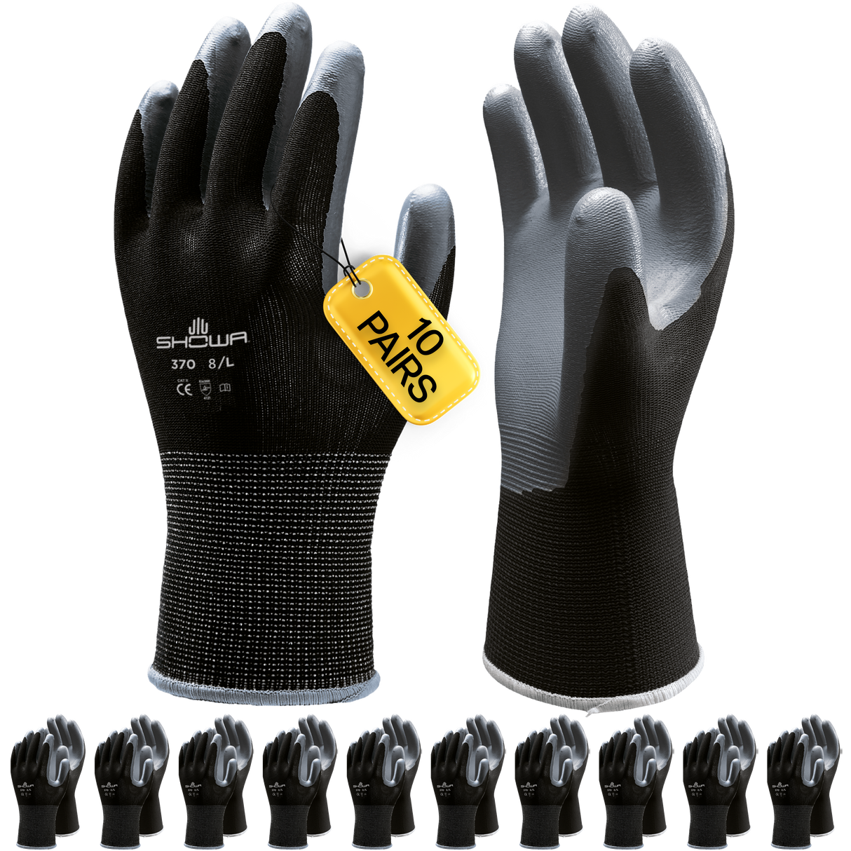 SHOWA 370 Black Lightweight Assembly Grip Safety Gloves (PACK of 10 PAIRS)