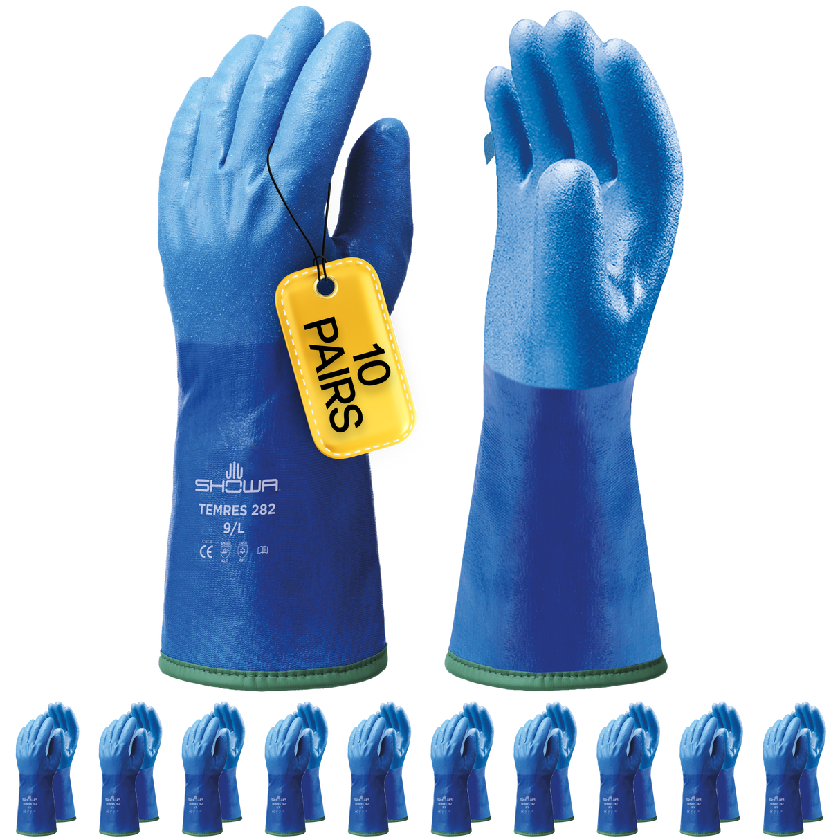 SHOWA Temres 282 Waterproof Thermal Gauntlet Work Gloves (PACK of 10 PAIRS)
