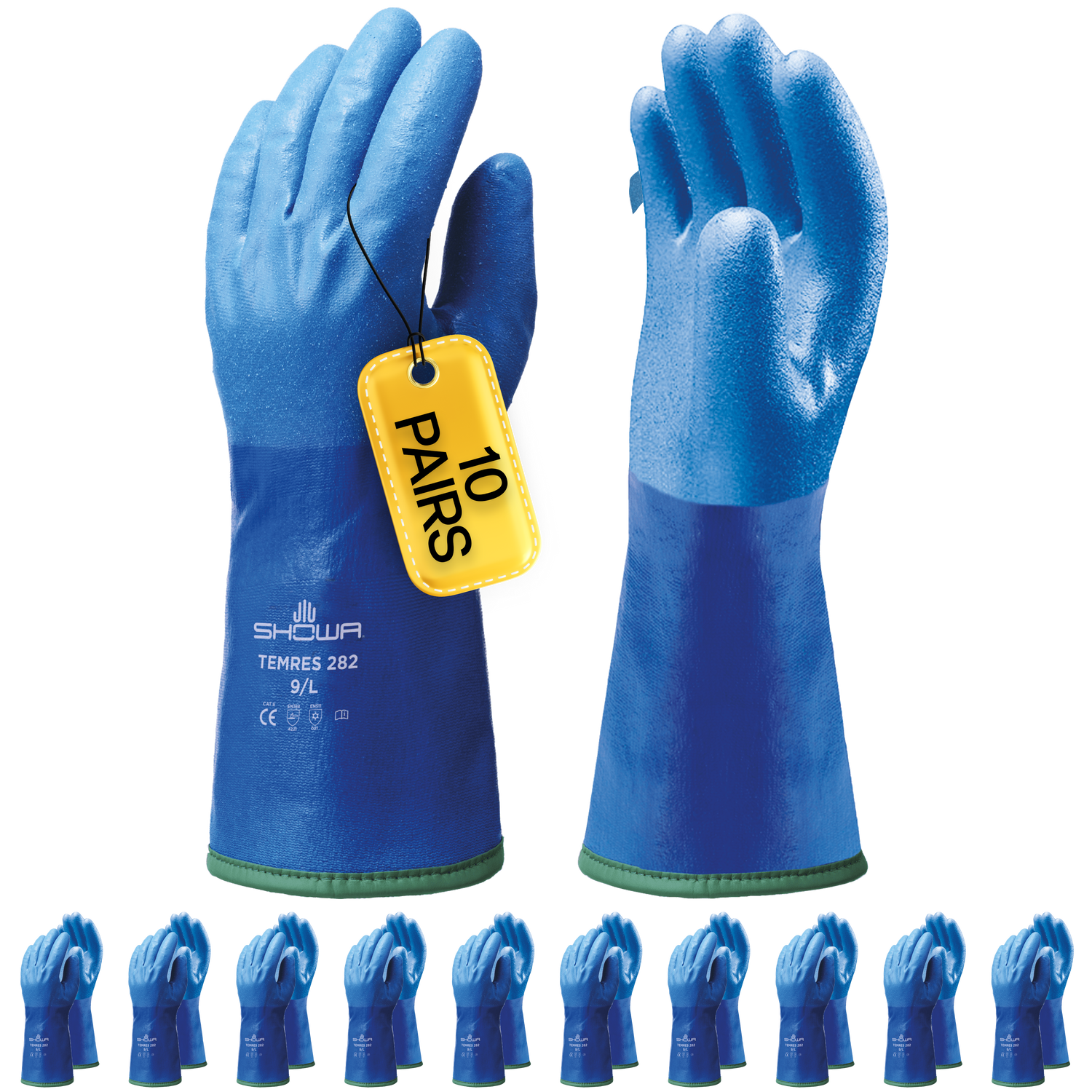 SHOWA Temres 282 Waterproof Thermal Gauntlet Work Gloves (PACK of 10 PAIRS)