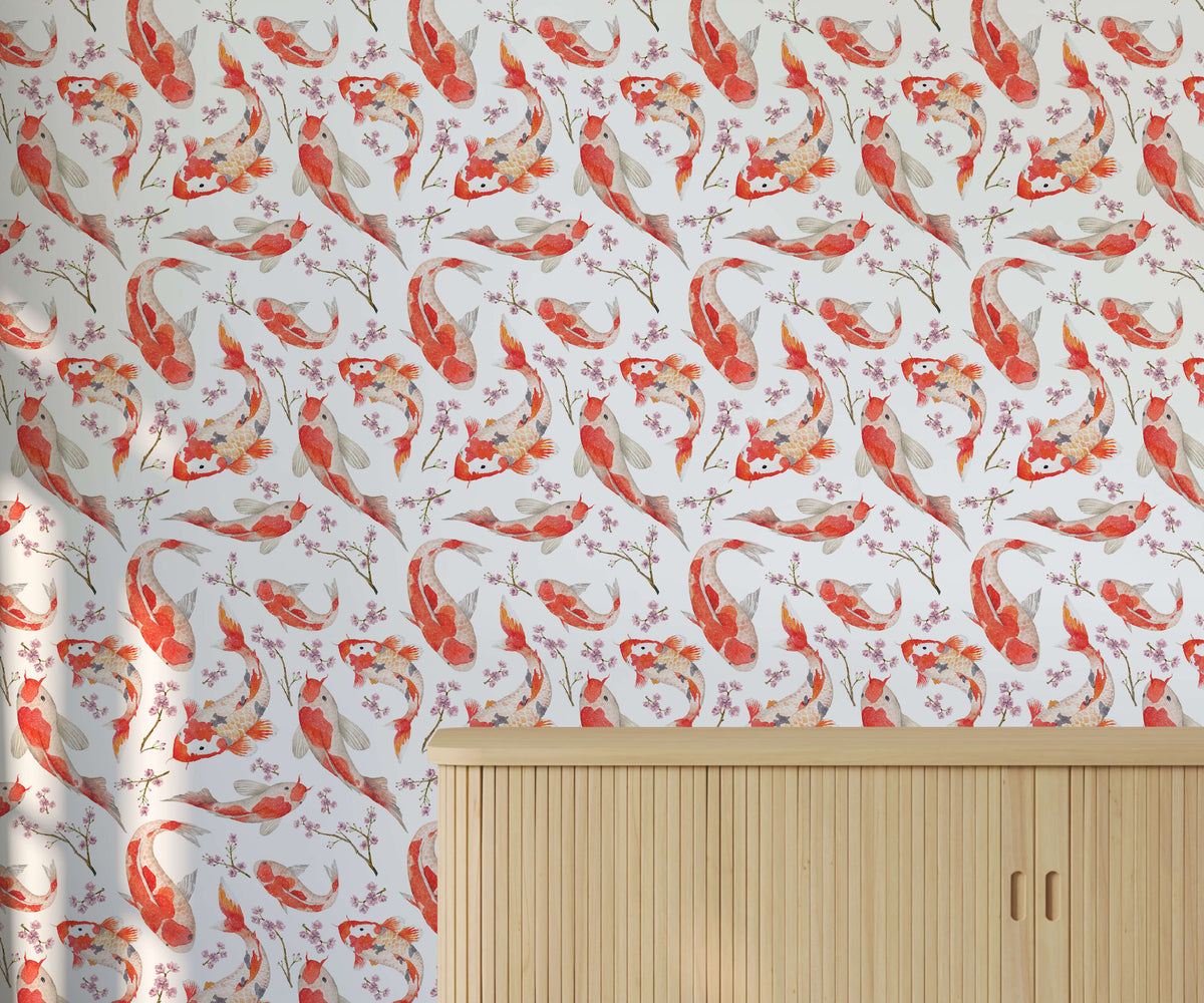 Shinji Vibrant Allure Red Koi Wallpaper