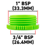 Female Tap Connector 1" or 3/4" BSP Female, Green/Gray