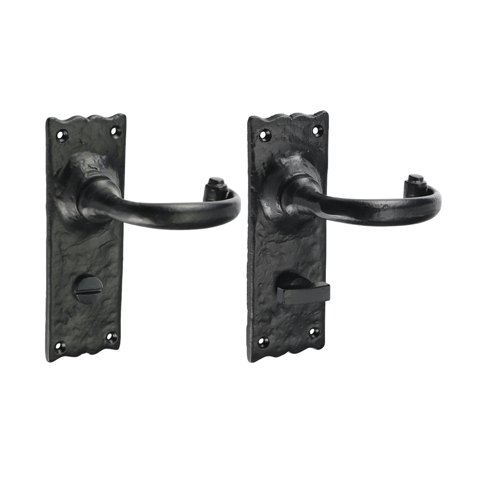 Traditional Bathroom Thumb Turn Lock Door Handle – Antique Black Iron - 155 × 54