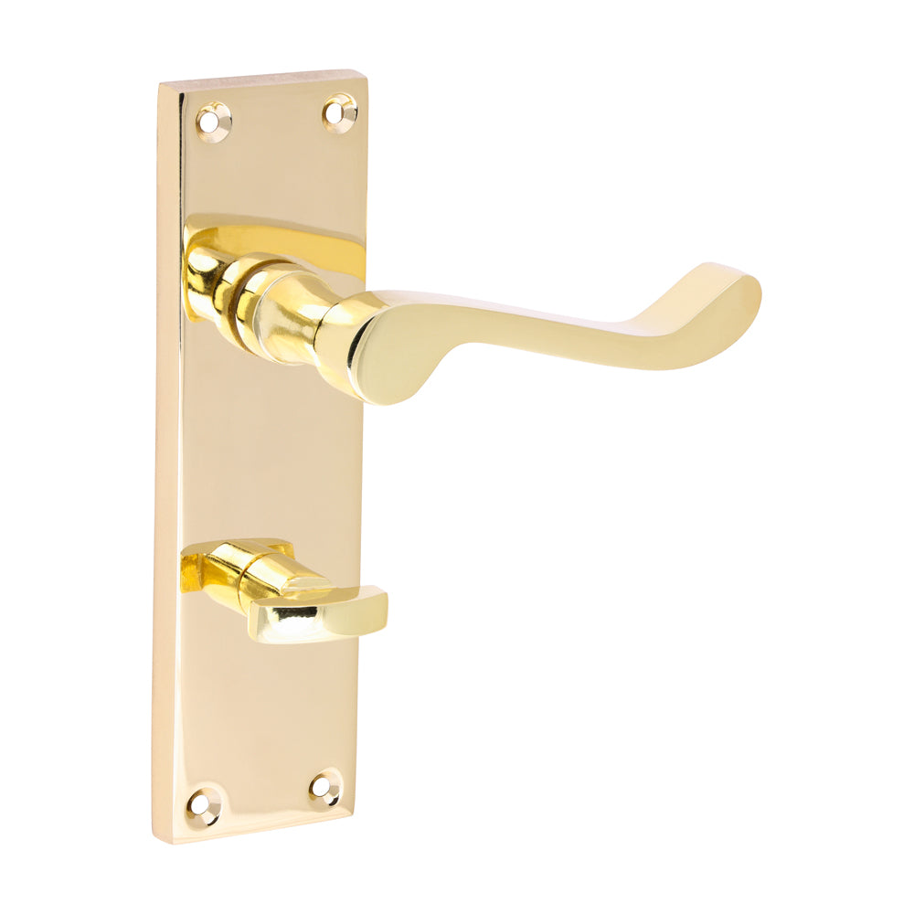 Victorian Scroll Thumb Turn Bathroom Door Handle – Polished Brass 152 × 42