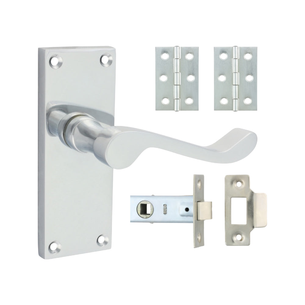 Victorian Scroll Latch Door Pack – Polished Chrome (Door Handle / Hinges / Latch)