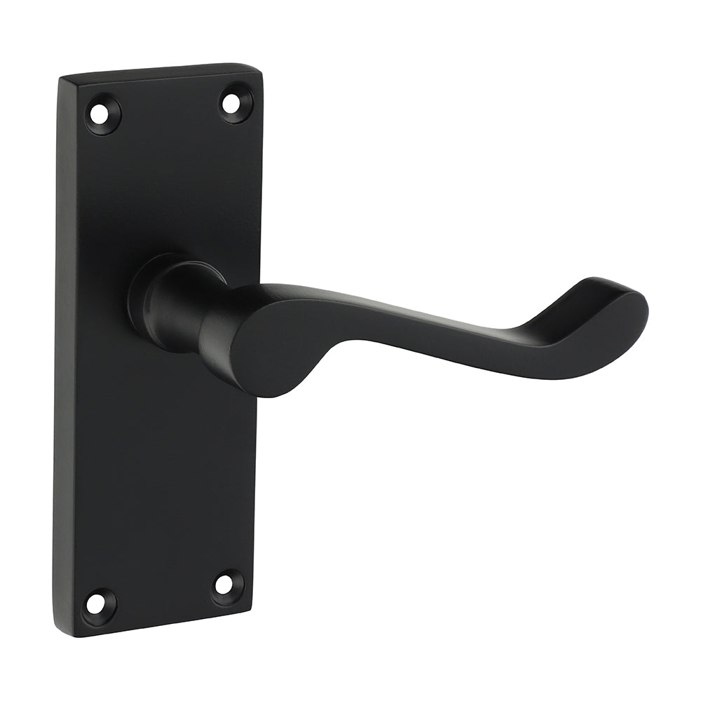 Victorian Scroll Latch Door Handle – Matt Black - 114 × 42