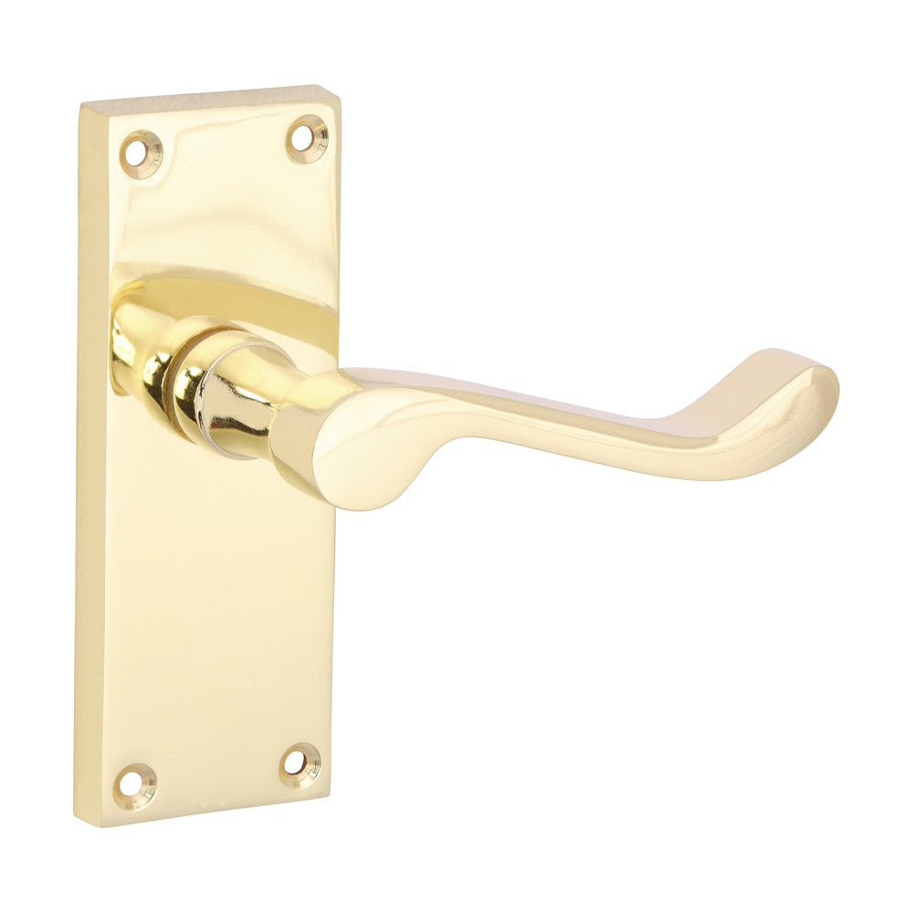 Victorian Scroll Latch Door Handle – Polished Brass - 114 × 42