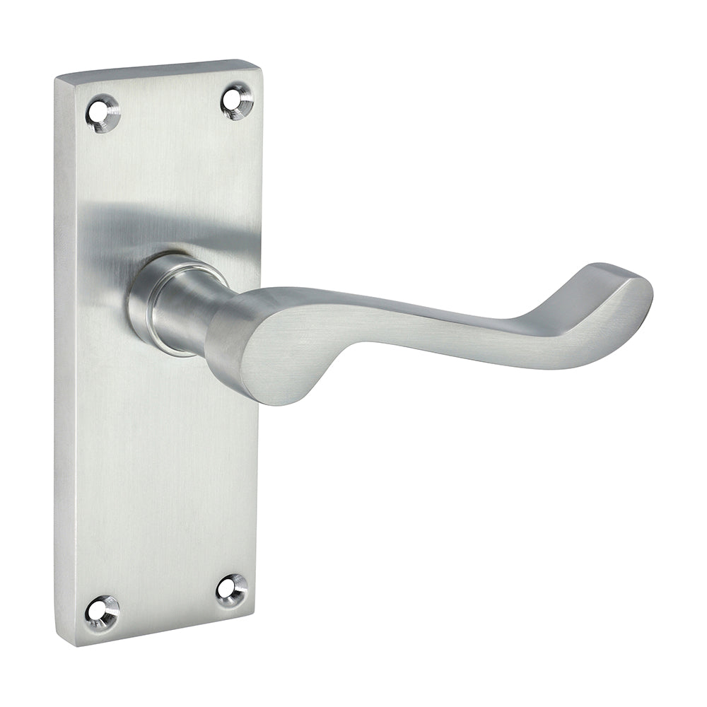 Victorian Scroll Latch Door Handle – Satin Chrome - 114 × 42