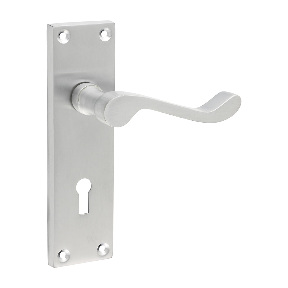 Victorian Scroll Lock Door Handle – Satin Chrome - 152 × 42