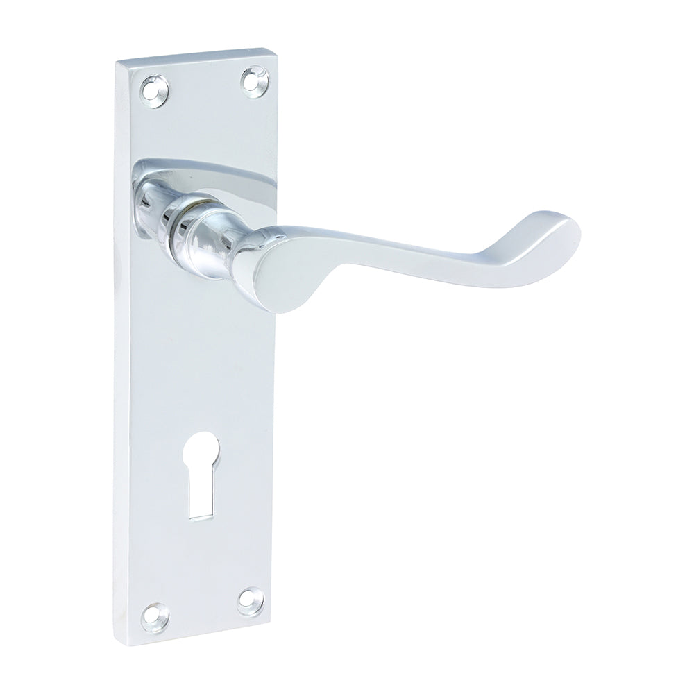 Victorian Scroll Lock Door Handle – Polished Chrome - 152 × 42