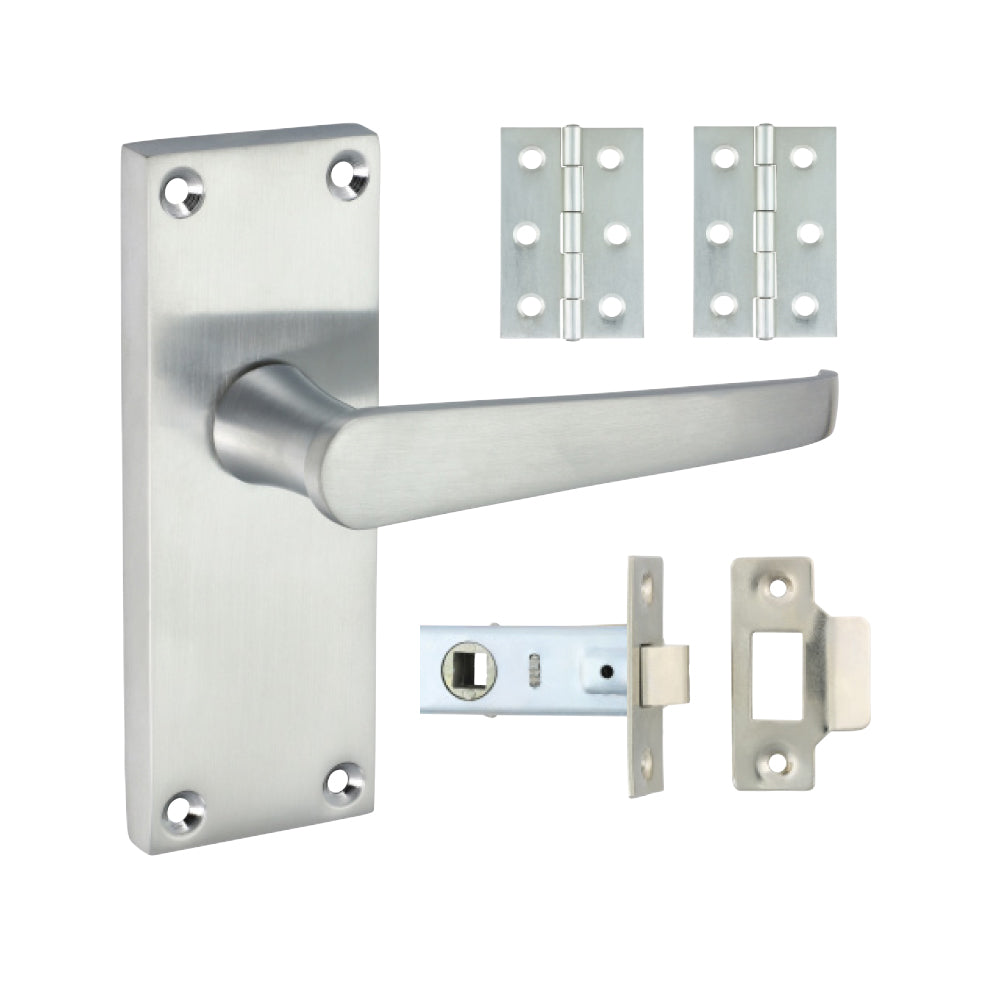 Victorian Straight Latch Door Pack – Satin Chrome (Door Handle / Hinges / Latch)