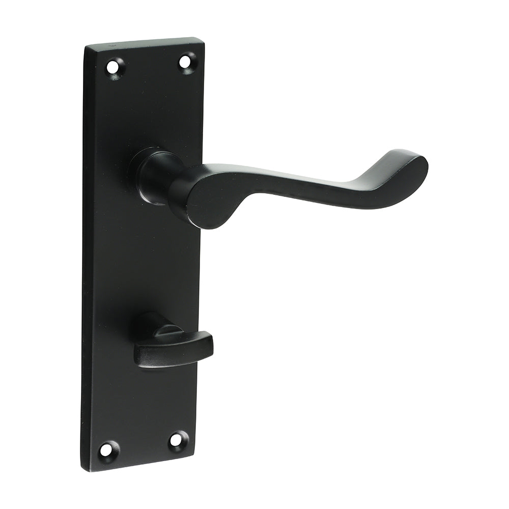 Victorian Scroll Thumb Turn Bathroom Door Handle – Matt Black - 152 × 42