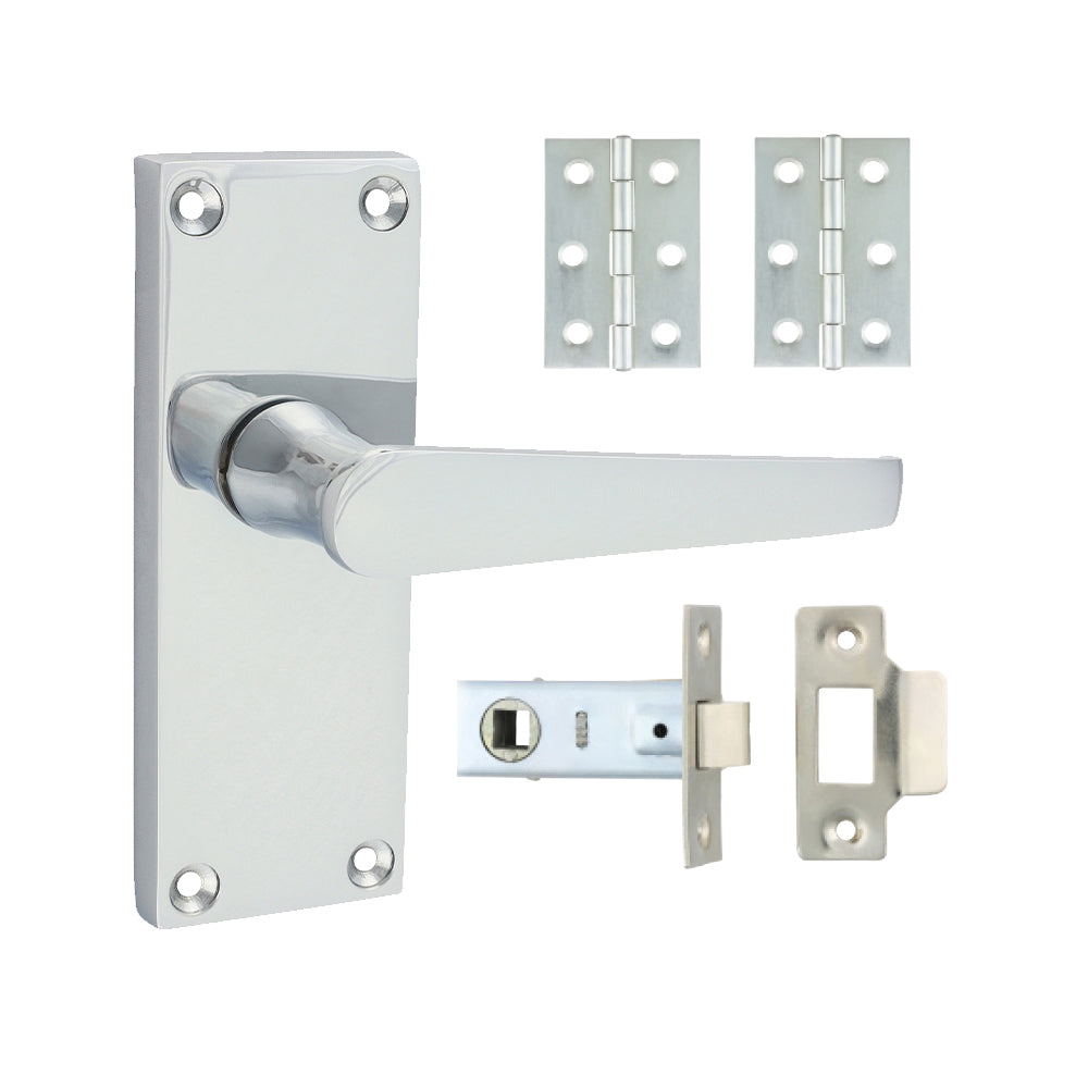Victorian Straight Latch Door Pack – Polished Chrome (Door Handle / Hinges / Latch)