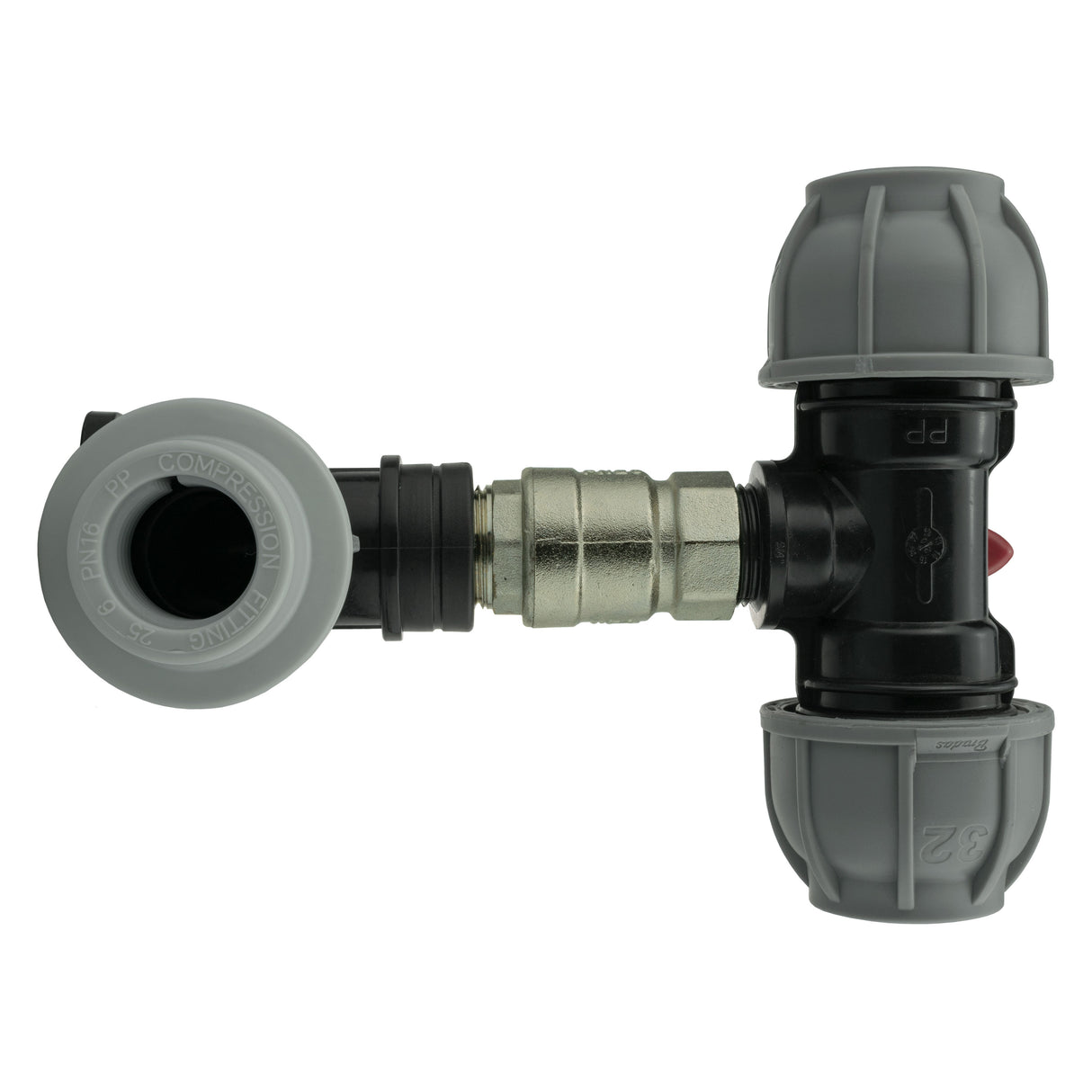 Wall Flange Kit 32mm MDPE + Lever Valve + 32mm MDPE Tee