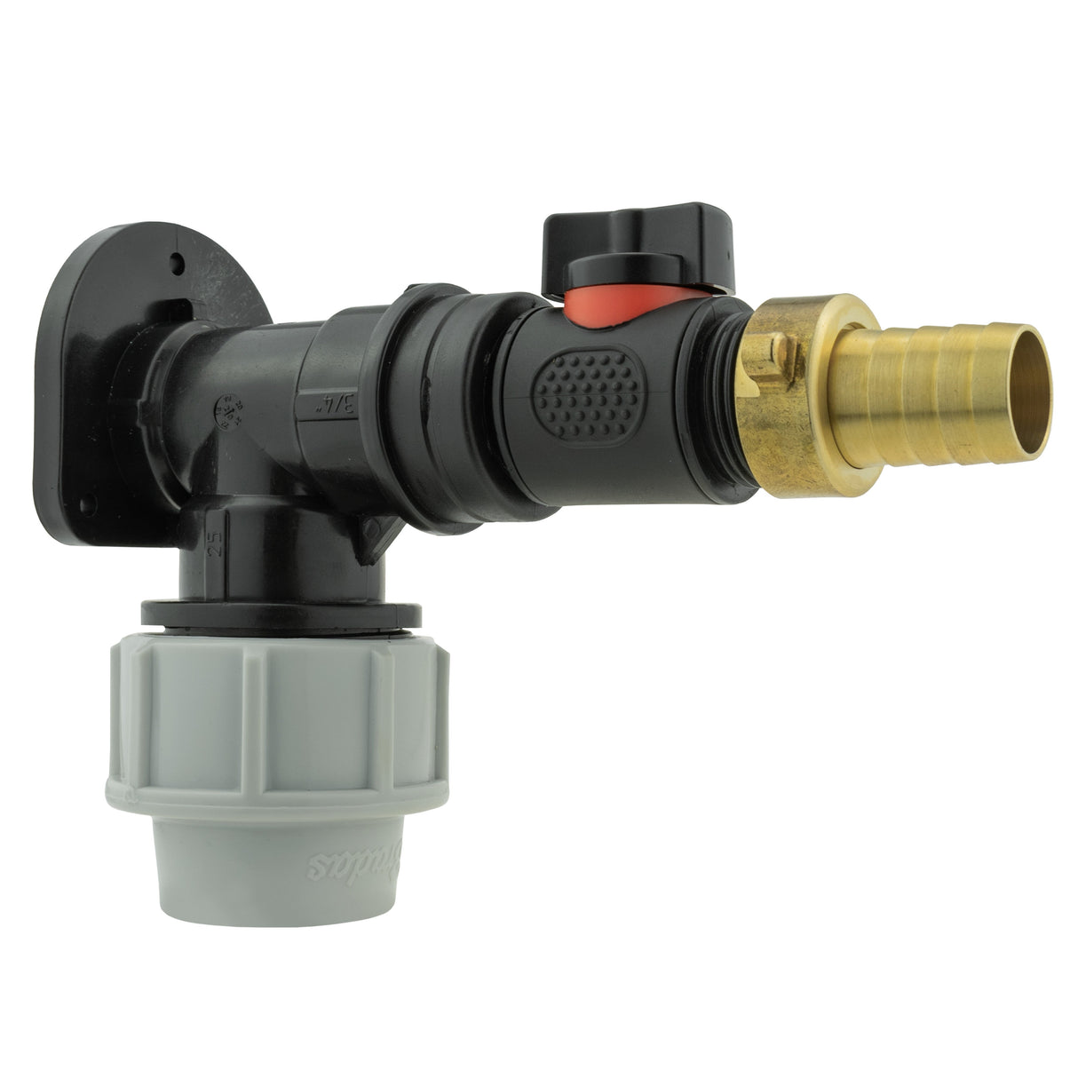 Wall Flange Kit 32mm MDPE + In-Line Valve + 19mm Brass Barb