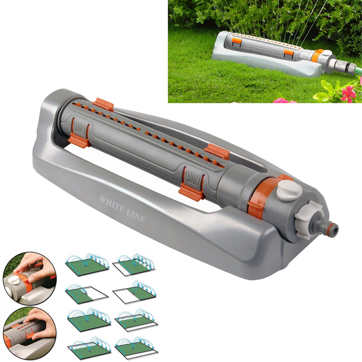 Metal Variable-Width Oscillating Sprinkler White Line