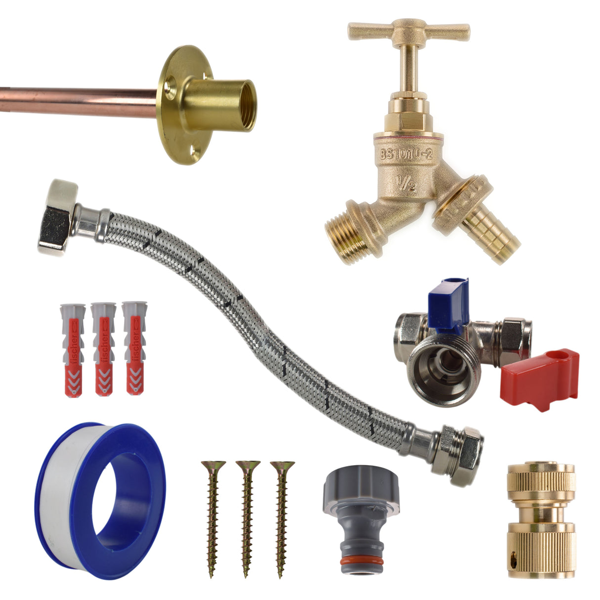 Brass Barbed Bib Tap STANDARD Connection Kit