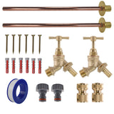 Brass Barbed Bib Tap BASIC Connection Kit x2