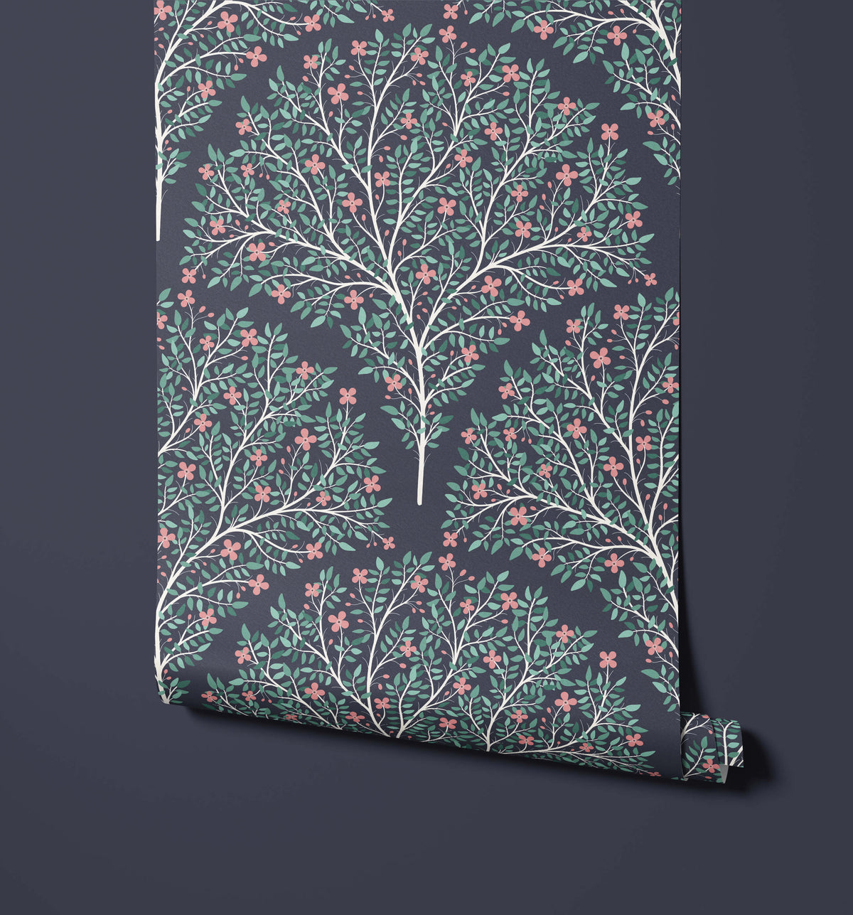 Zelah Red Flower Green Leaf Wallpaper