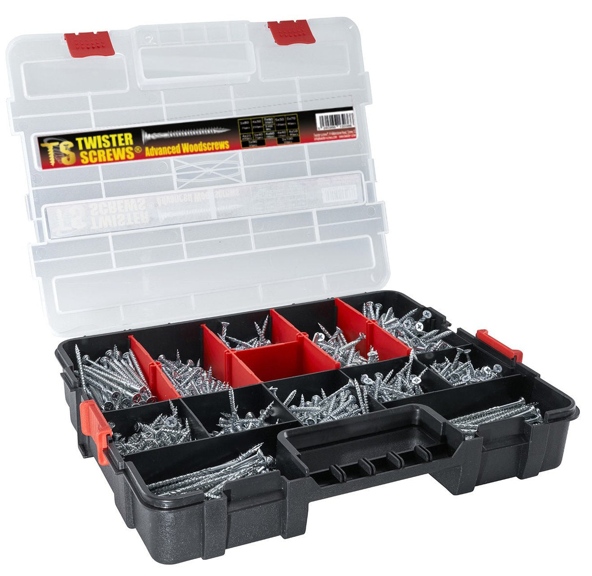 TwisterScrews Multibox – 1,280-Piece Plastic Screwbox (Magic Spiral & Twisted Thread)