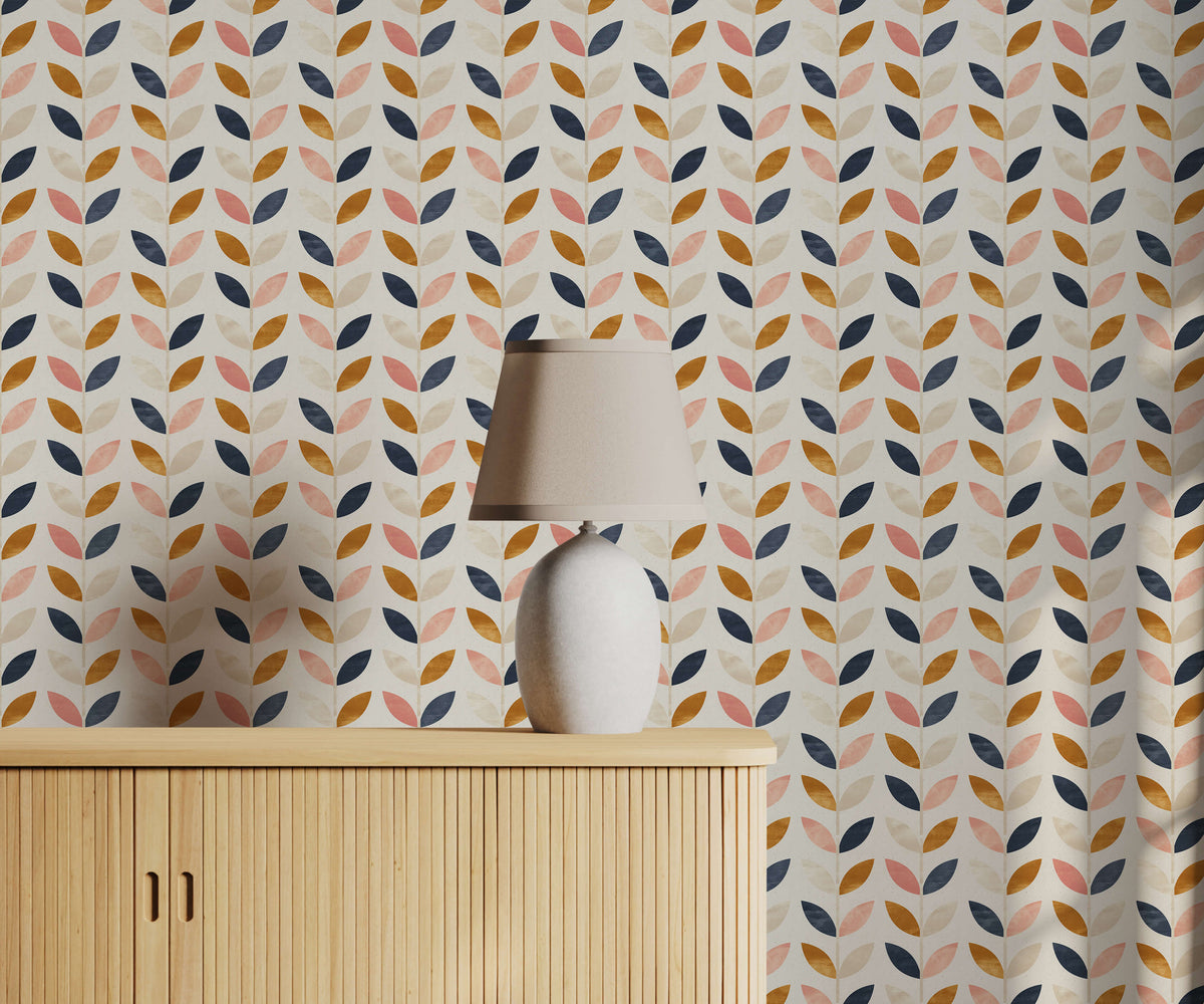 Cynthia Mid Century Leaf Wallpaper