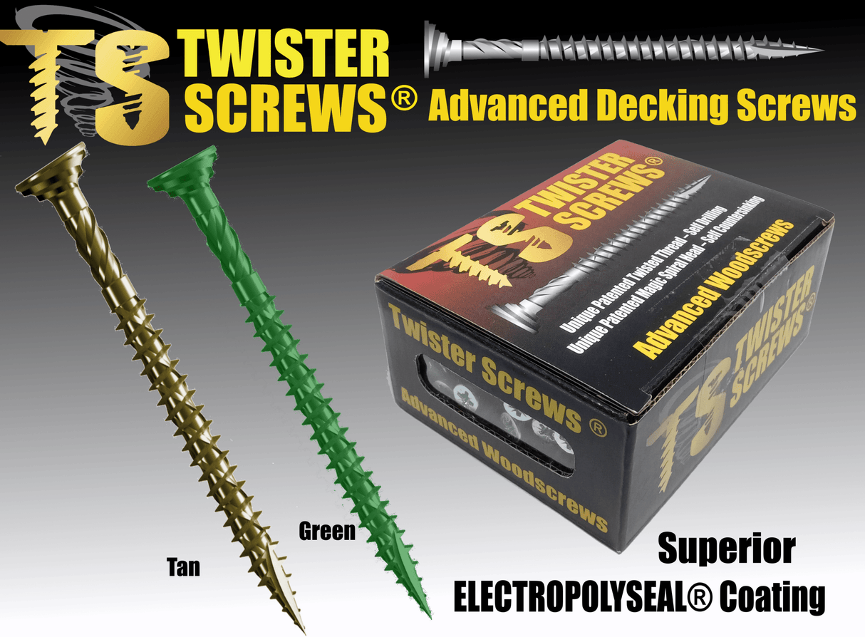 Twister Pro E-Coat Decking Screws – Self-Countersinking Serration Head