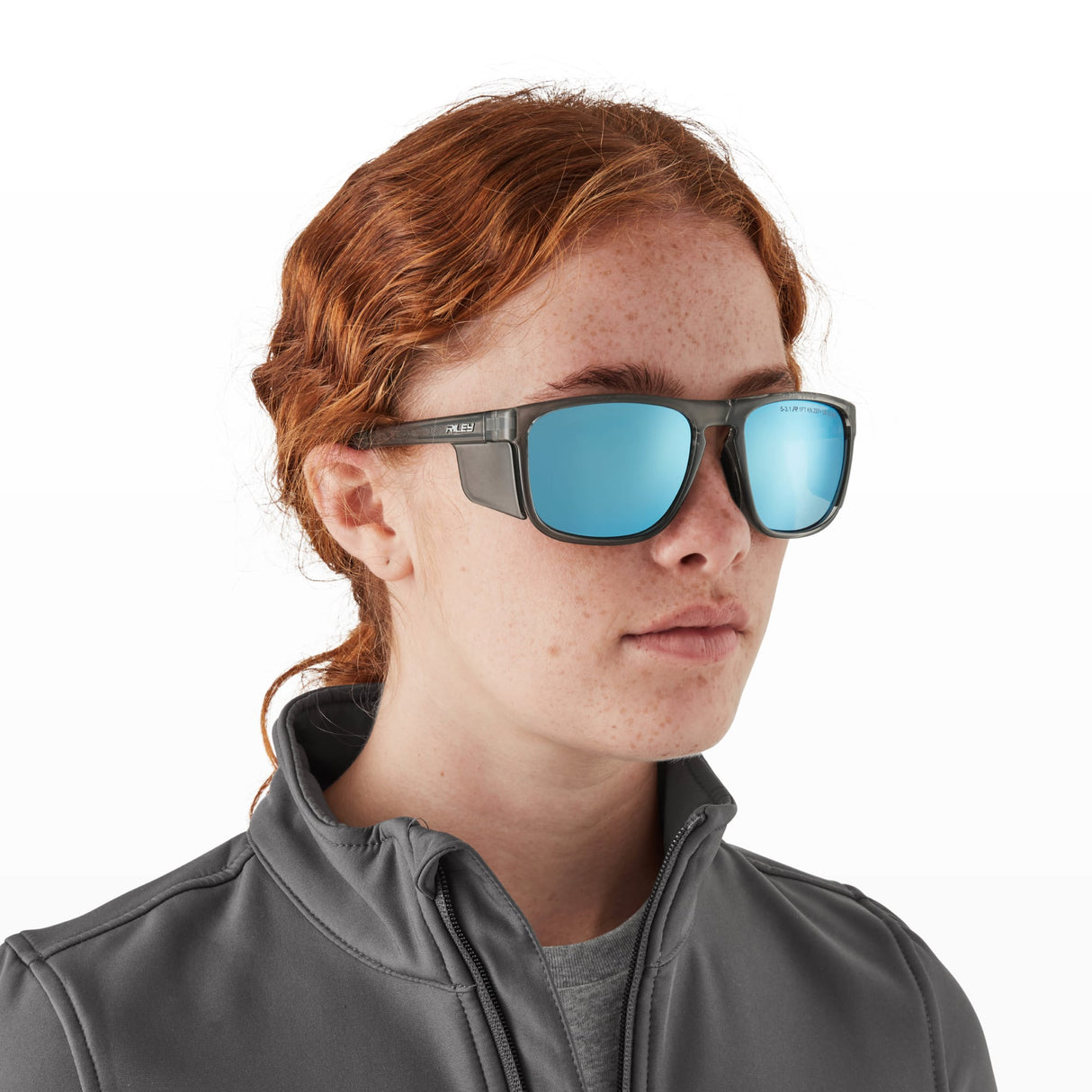 Riley Navigator X Safety Sunglasses – Blue Mirror Revo, Smoked Frame, Anti-Fog/Anti-Scratch