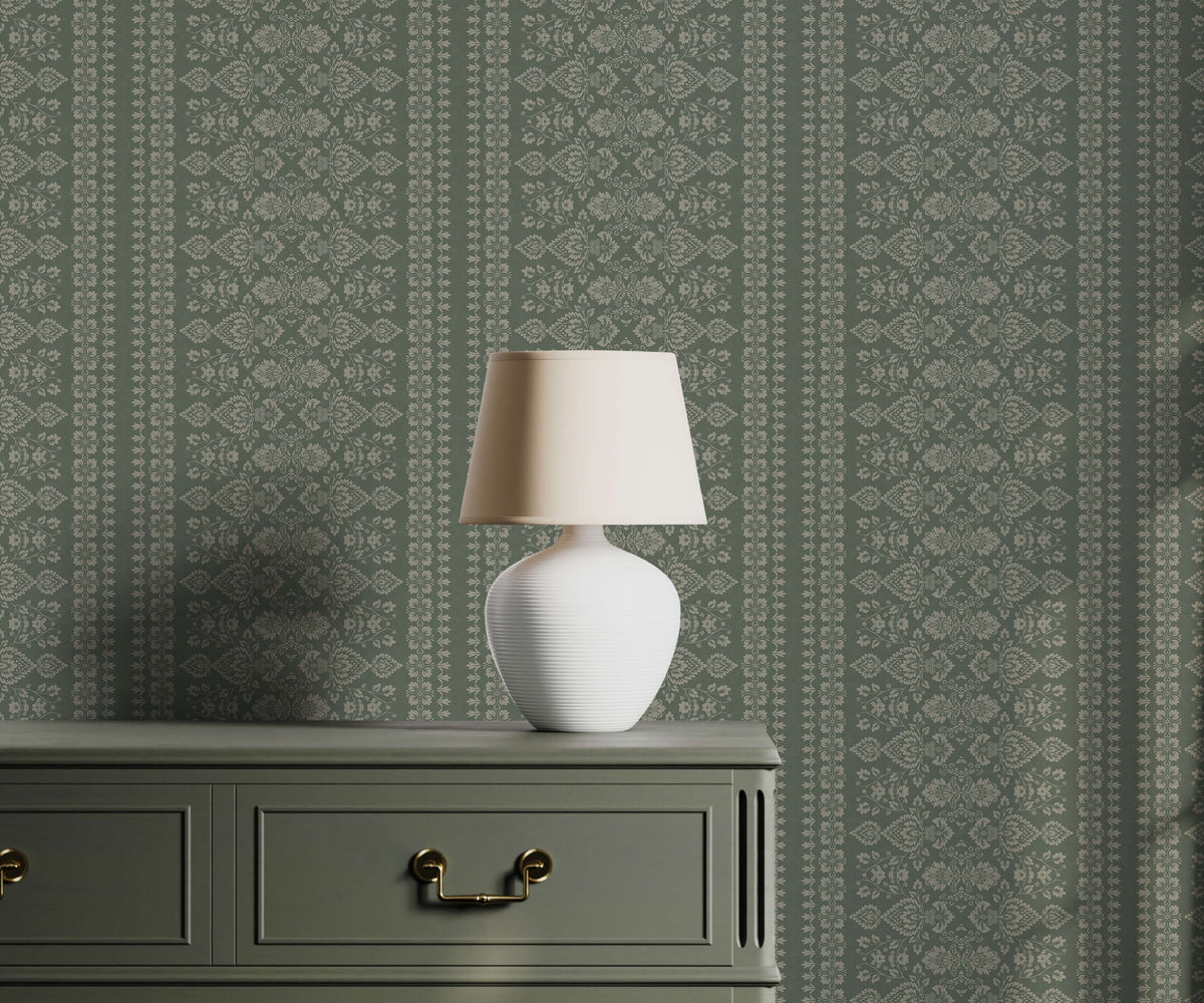 Hallen Damask Floral Stripe Wallpaper