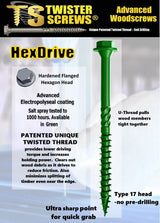 Twisterscrews HexDrive – Pro-Grade Hex Head Wood Screws - Ourdoor/External Corosion Resistant