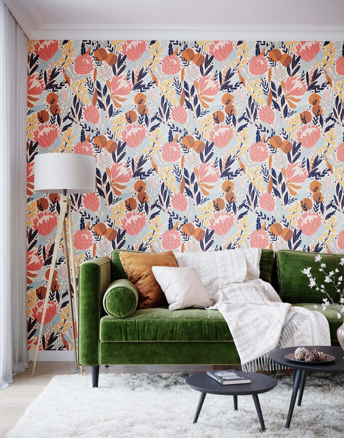 Protea Feature Heavily Illustrated Wildflower Wallpaper