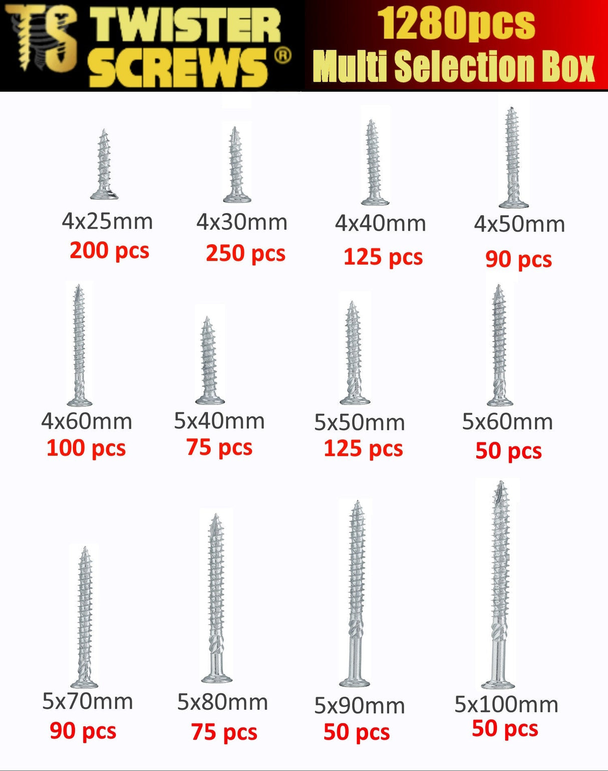TwisterScrews Multibox – 1,280-Piece Plastic Screwbox (Magic Spiral & Twisted Thread)