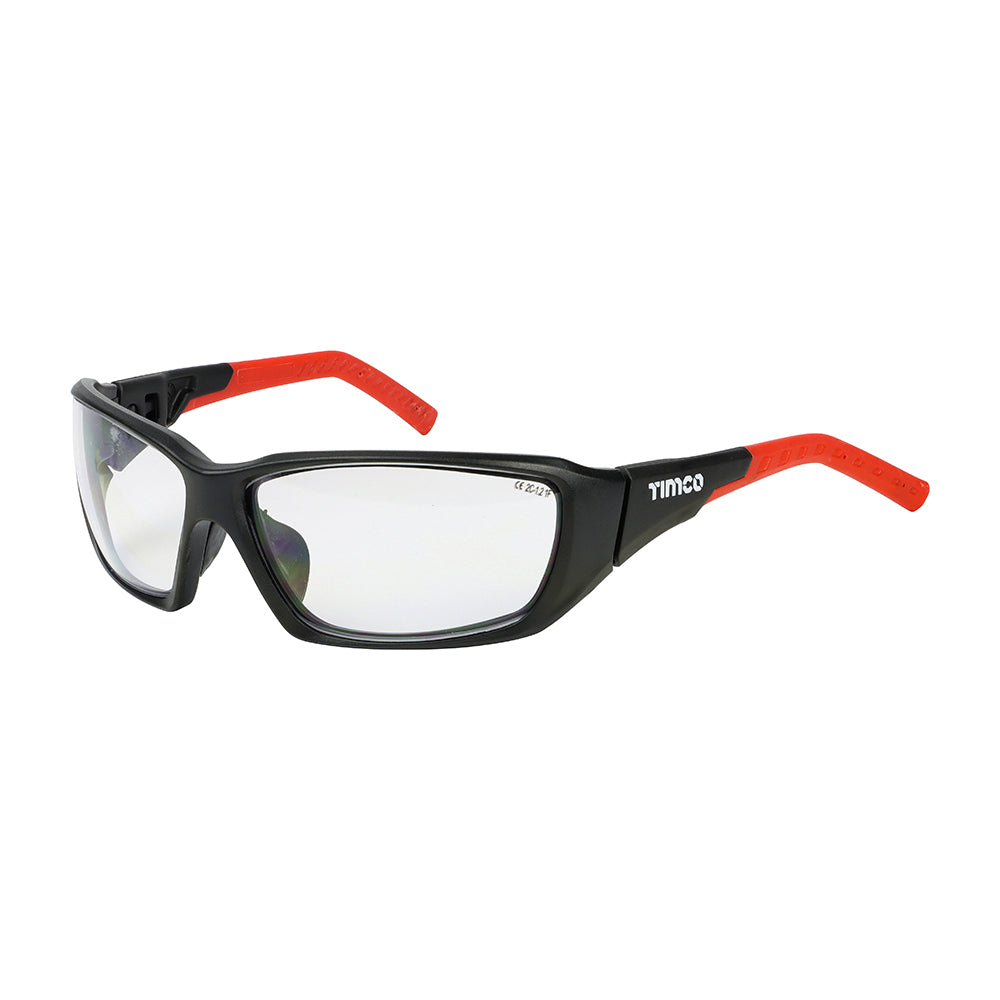 Sports Style Safety Glasses - With Adjustable Temples - Clear